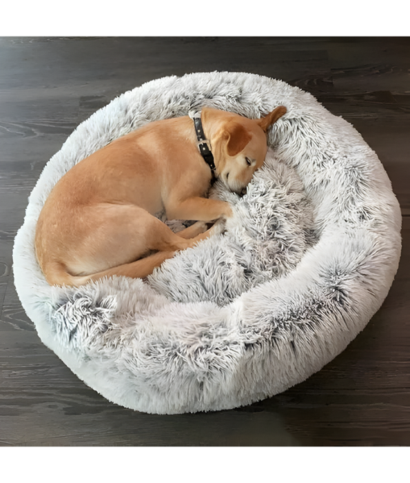 Tall Tails - Cuddle Donut Round Bed, Grey Faux Fur, Real Feel Fabric, Machine Washable, Dog & Cat Bed - 95 cm