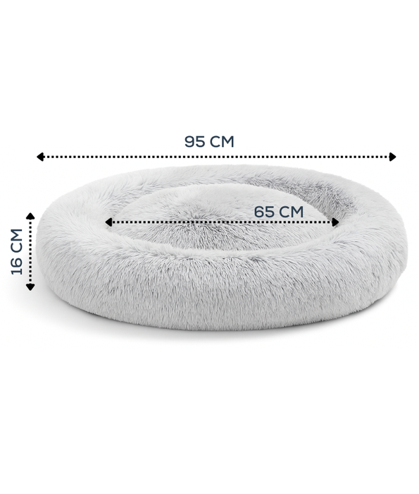 Tall Tails - Cuddle Donut Round Bed, Grey Faux Fur, Real Feel Fabric, Machine Washable, Dog & Cat Bed - 95 cm