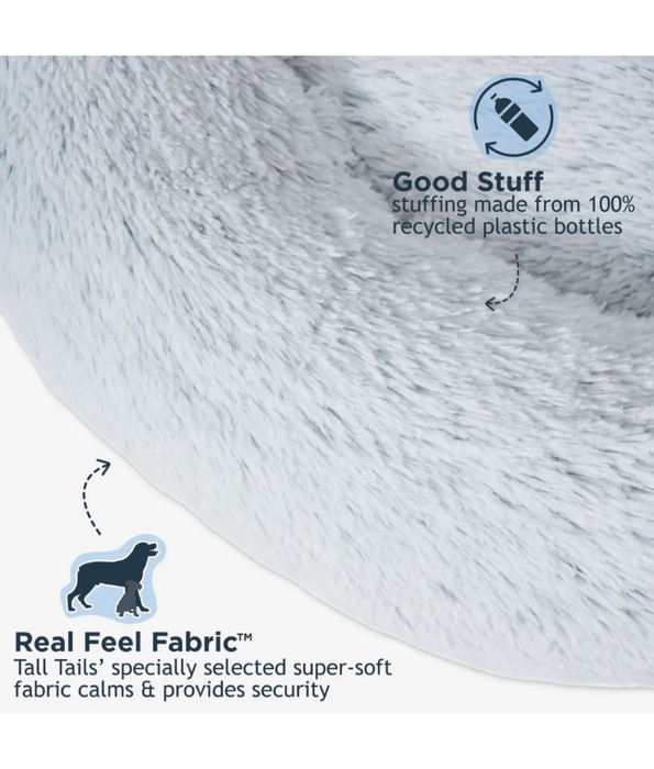 Tall Tails - Cuddle Donut Round Bed, Grey Faux Fur, Real Feel Fabric, Machine Washable, Dog & Cat Bed - 95 cm