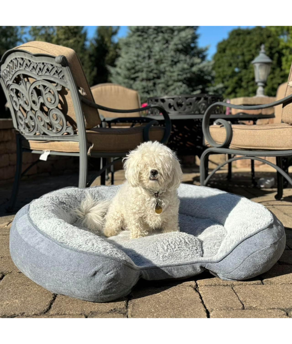 Top Paw - Orthopedic Premium Support Oval Lounger Dog Bed, Memory Foam, Plush Blue & Grey, Washable Cover - Large 96×76x22 cm