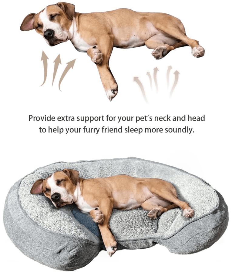 Top Paw - Orthopedic Premium Support Oval Lounger Dog Bed, Memory Foam, Plush Blue & Grey, Washable Cover - Large 96×76x22 cm