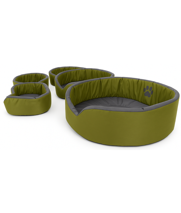 King Queen - Paw Prints Olive & Grey Soft Oval Pet Bed – Durable Fabric, Washable Cushion