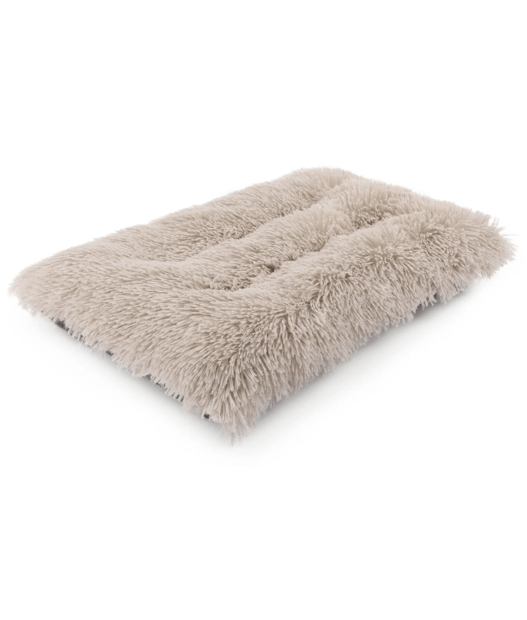 Cuddlove - Plush Crate Mattress for Dogs, Greige Faux Fur, Anti-Slip, Washable - Small, Medium, Large