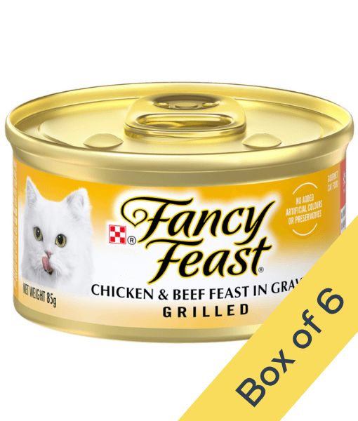 Purina - Fancy Feast, Classic Adult Wet Cat Food, Grilled Beef & Chicken Feast Chunks In Gravy - 5+1 Free Cans x 85g