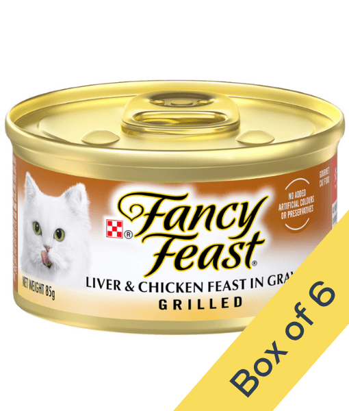 Purina - Fancy Feast, Adult Wet Cat Food, With Grilled Liver & Chicken Chunks in Gravy 5+1 Free Cans x 85g