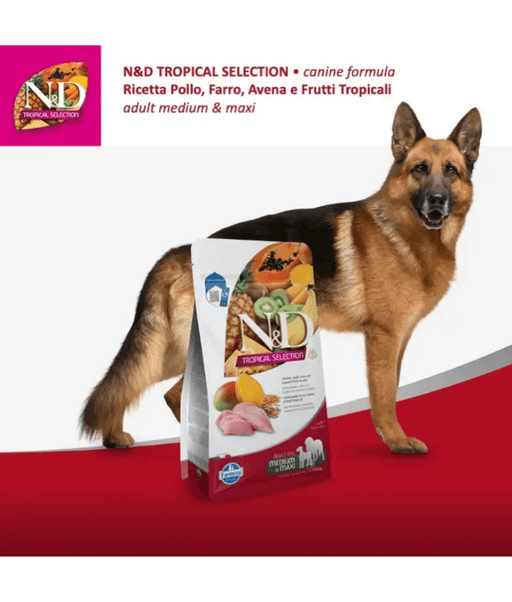 Farmina - N&D Tropical Selection, Chicken and Tropical Fruits Adult Dry Dog Food For Medium & Maxi Breeds 10kg