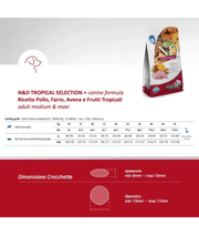 Farmina - N&D Tropical Selection, Chicken and Tropical Fruits Adult Dry Dog Food For Medium & Maxi Breeds 10kg
