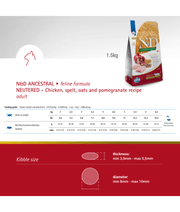 Farmina - N&D Ancestral Grain, Chicken and Pomegranate Adult Dry Cat Food for Sterilised Cats 1.5kg