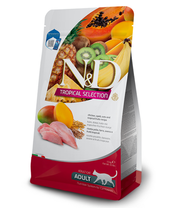Farmina - N&D Tropical Selection, Dry Cat Food - Chicken, Spelt, Oats & Tropical Fruits Adult Sterilized Cat 5kg