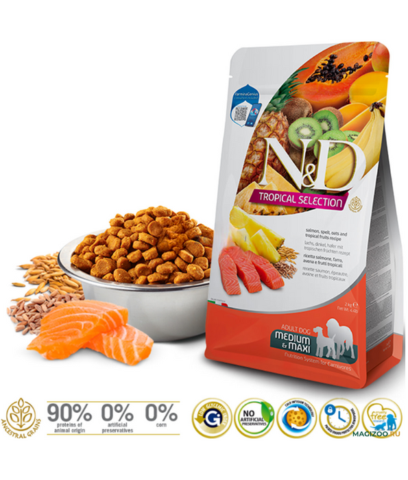 Farmina - N&D Tropical Selection, Dry Dog Food - Salmon & Tropical Fruits Adult Medium & Maxi 10kg