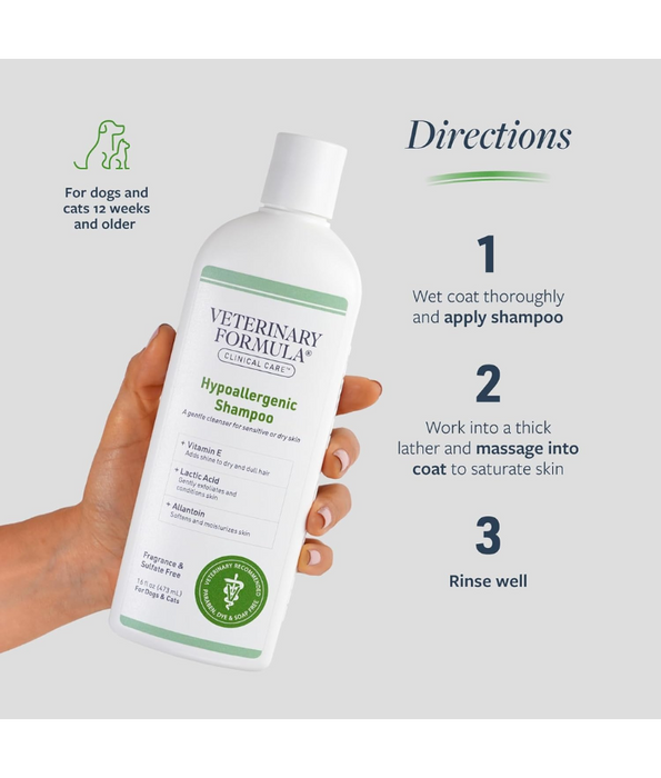 Synergy Labs - Veterinary Formula Clinical Care Hypoallergenic Shampoo for Dogs and Cats Fragrance-Free Pet Shampoo for Allergies