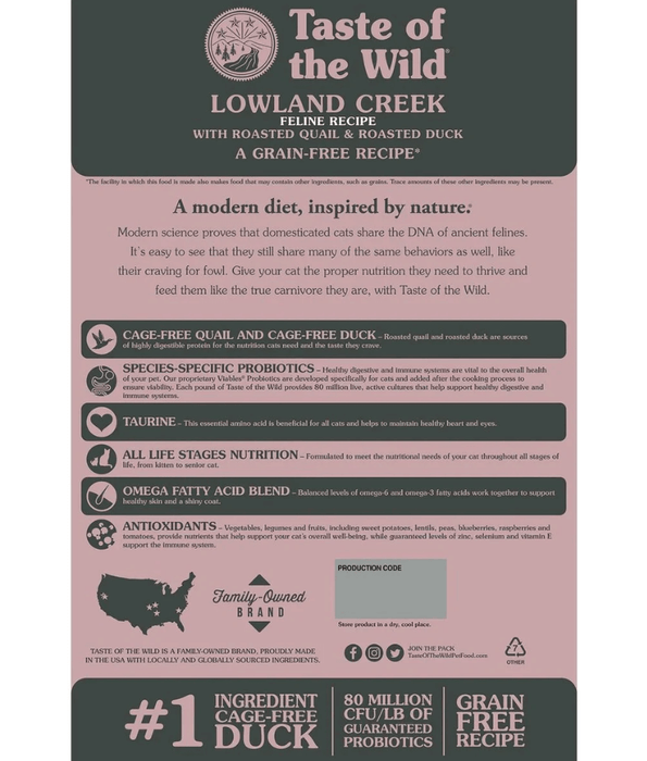 Taste of The Wild Taste Of The Wild Lowland Creek Feline Recipe with Roasted Quail & Roasted Duck 2 kg