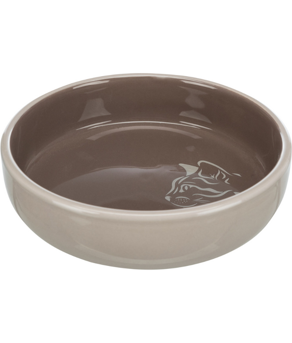 Trixie - Ceramic Cat Bowl, Shallow Design, Grey/Taupe, Ideal for Sensitive Whiskers - 0.3L/Ø15 cm