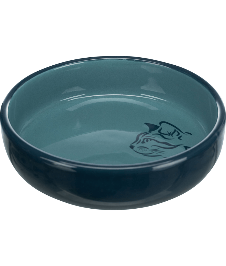 Trixie - Ceramic Cat Bowl, Shallow Design, Navy/Blue, Ideal for Sensitive Whiskers - 0.3L/Ø15 cm