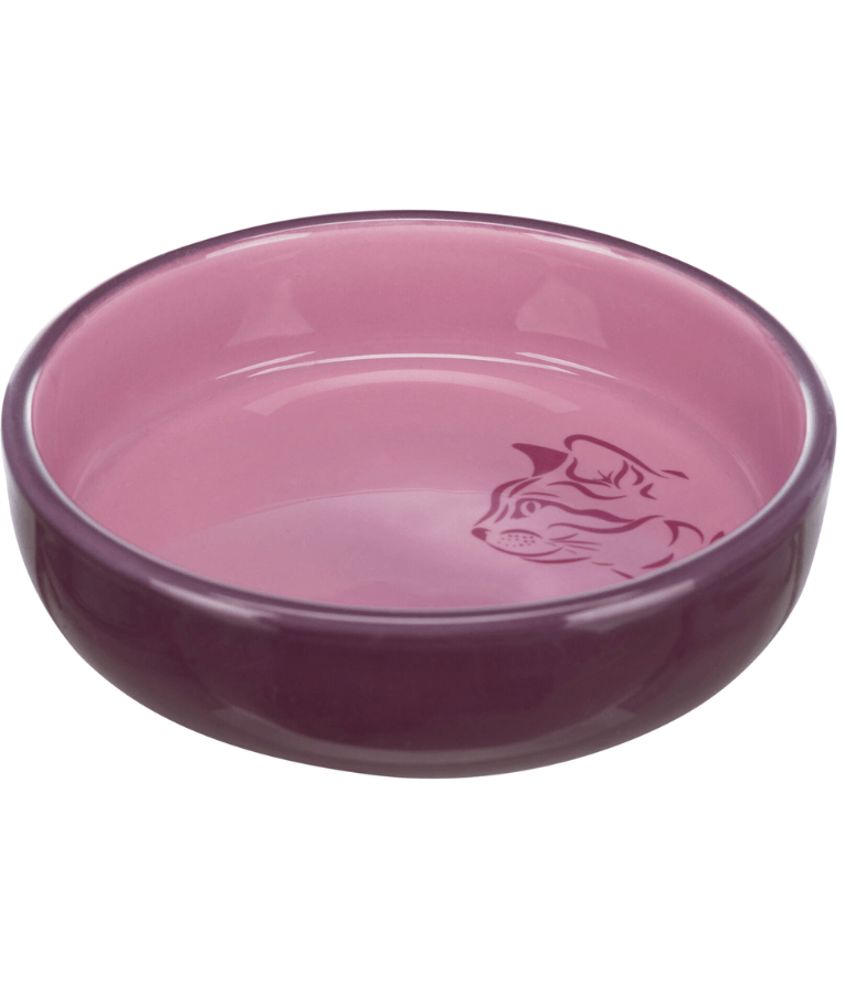 Trixie - Ceramic Cat Bowl, Shallow Design, Berry, Ideal for Sensitive Whiskers - 0.3L/Ø15 cm