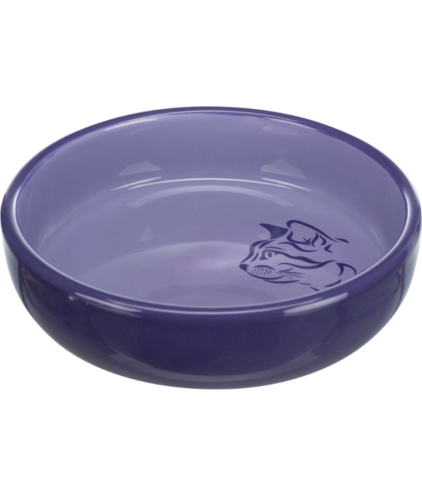 Trixie - Ceramic Cat Bowl, Shallow Design, Lilac, Ideal for Sensitive Whiskers - 0.3L/Ø15 cm