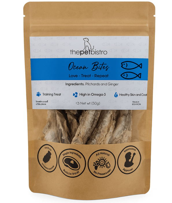 The Pet Bistro Ocean Bites – Dehydrated Pilchard Treats – 50g