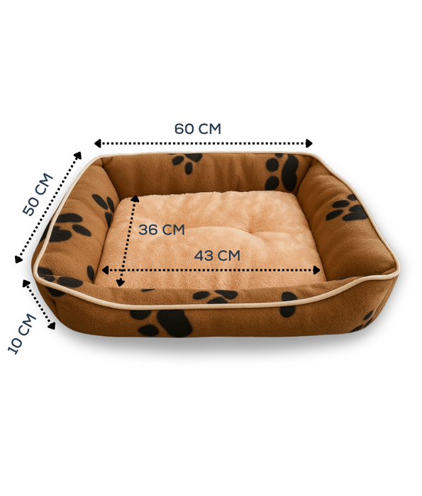 King Queen Beds – Plush Pet Bed, Anti-Slip Bottom, Paw Print Pattern – Medium 60x50x10 cm