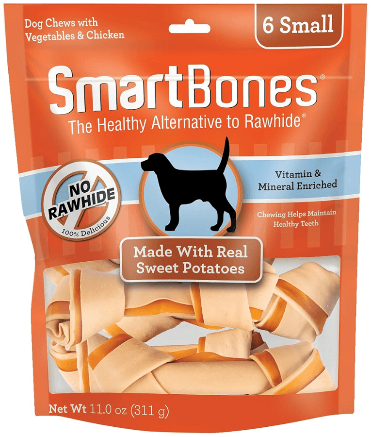 SmartBones - Sweet Potato Classic Bone Chews Chicken, Rawhide-Free Dental Adult Dog Treats - Mini & Small Dogs - 16 Mini / 6 Small