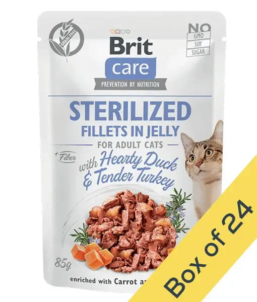 Brit Care - Hearty Duck & Tender Turkey Fillets in Jelly, Sterilised, Adult Wet Cat Food - 85g