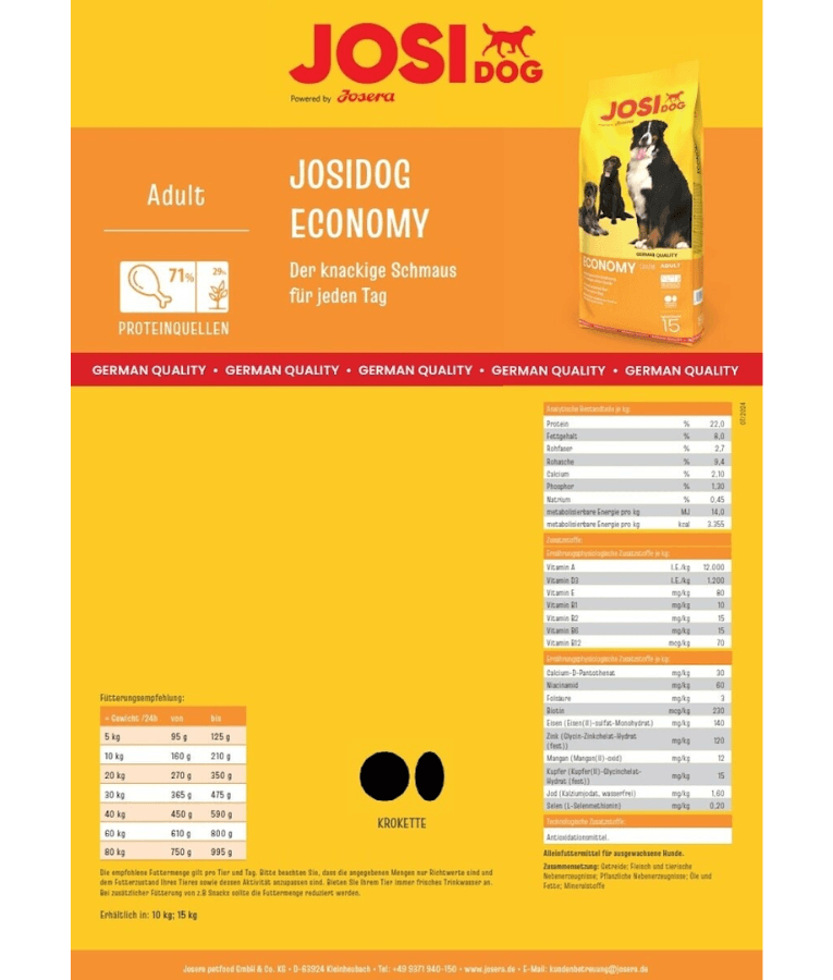 Josera – JosiDog Economy – Adult Dog Dry Food – 15 kg