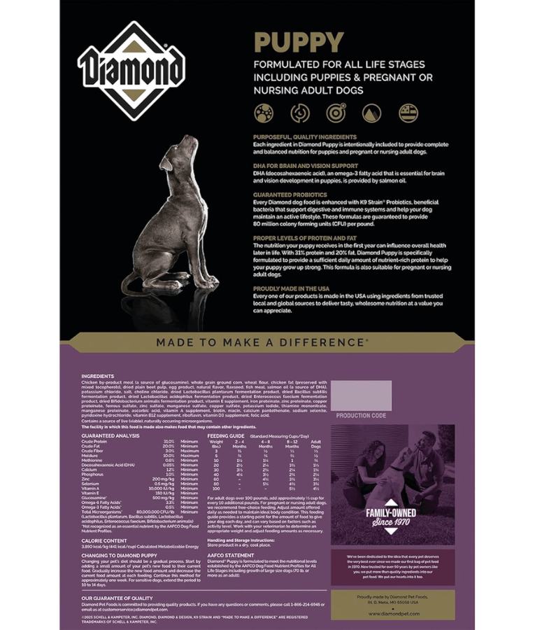 Diamond - Premium Puppy Dry Dog Food, With Chicken - 3.62kg, 18kg