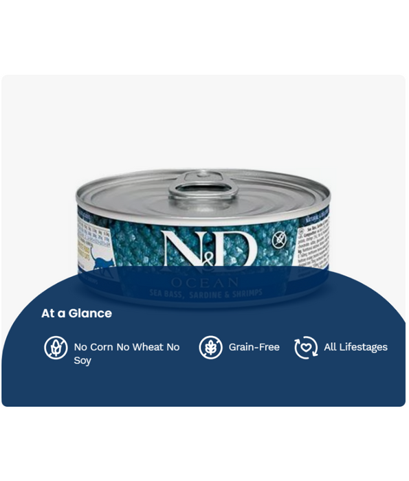 Farmina N&D Ocean, Tuna, Sardines, & Shrimps Grain Free Adult Wet Cat Food In Broth 70g