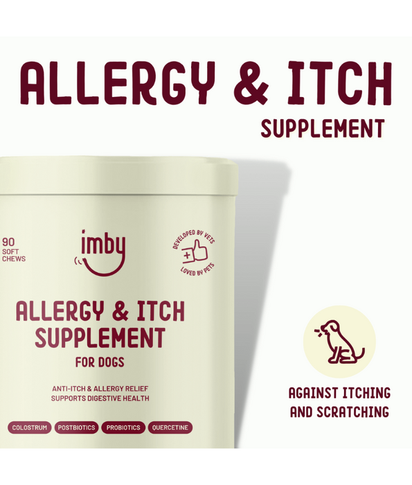 Imby – Allergy & Itch Supplement, Colostrum, Probiotics, Quercetin – Allergy Relief & Digestive Support – 90 Soft Chews