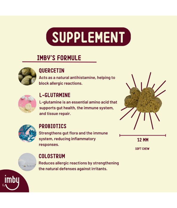 Imby – Allergy & Itch Supplement, Colostrum, Probiotics, Quercetin – Allergy Relief & Digestive Support – 90 Soft Chews