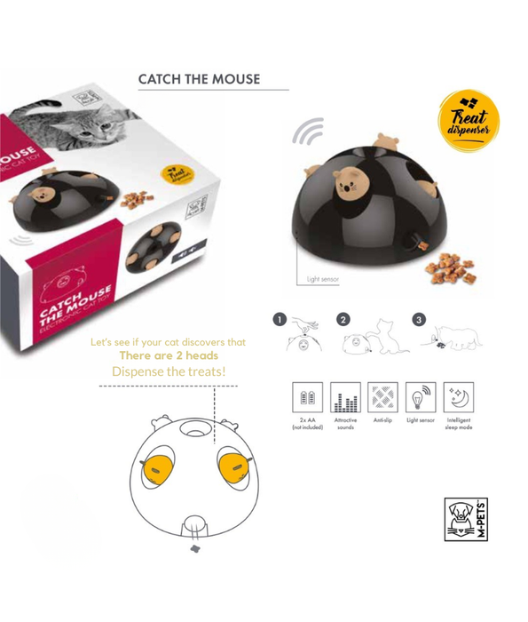 M-Pets - Catch The Mouse Interactive Cat Toy, Electronic Motion & Treat Dispenser, Light Sensor & Sound - 26×26×16 cm