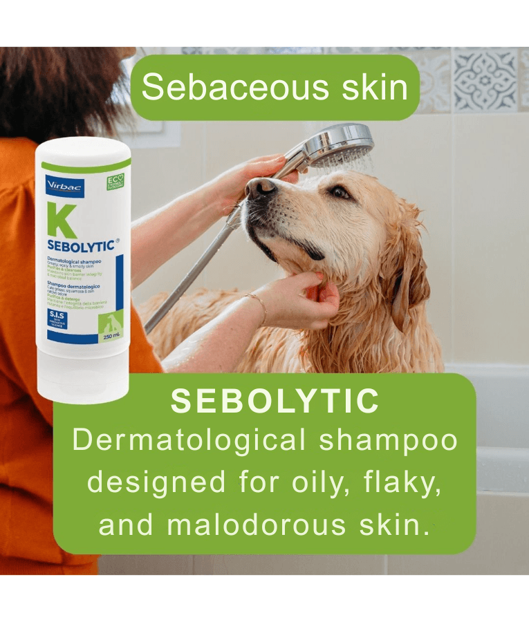 Virbac - Sebolytic Shampoo, Sebum Control & Exfoliating Skin Care for Dogs & Cats - 250 ml
