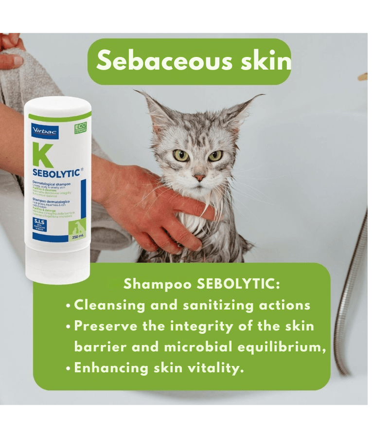 Virbac - Sebolytic Shampoo, Sebum Control & Exfoliating Skin Care for Dogs & Cats - 250 ml
