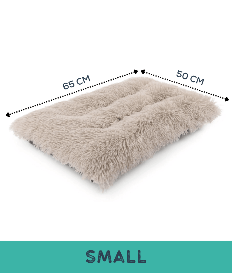 Cuddlove - Plush Crate Mattress for Dogs, Greige Faux Fur, Anti-Slip, Washable - Small, Medium, Large