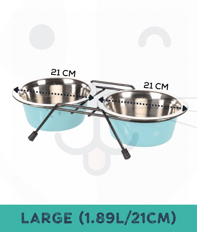 Duvo - Twin Feeders Dinner Set Wire Stand Bowl Blue