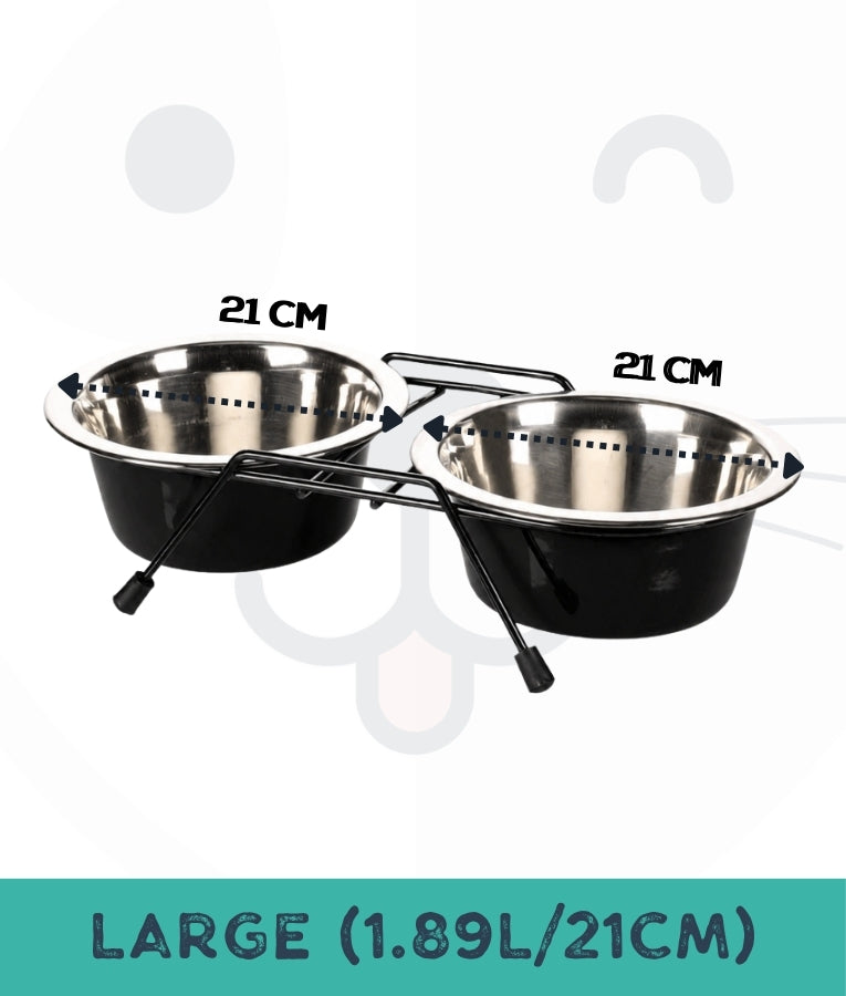Duvo - Twin Feeders Dinner Set Wire Stand Bowl Black