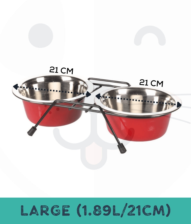 Duvo - Twin Feeders Dinner Set Wire Stand Bowl Red