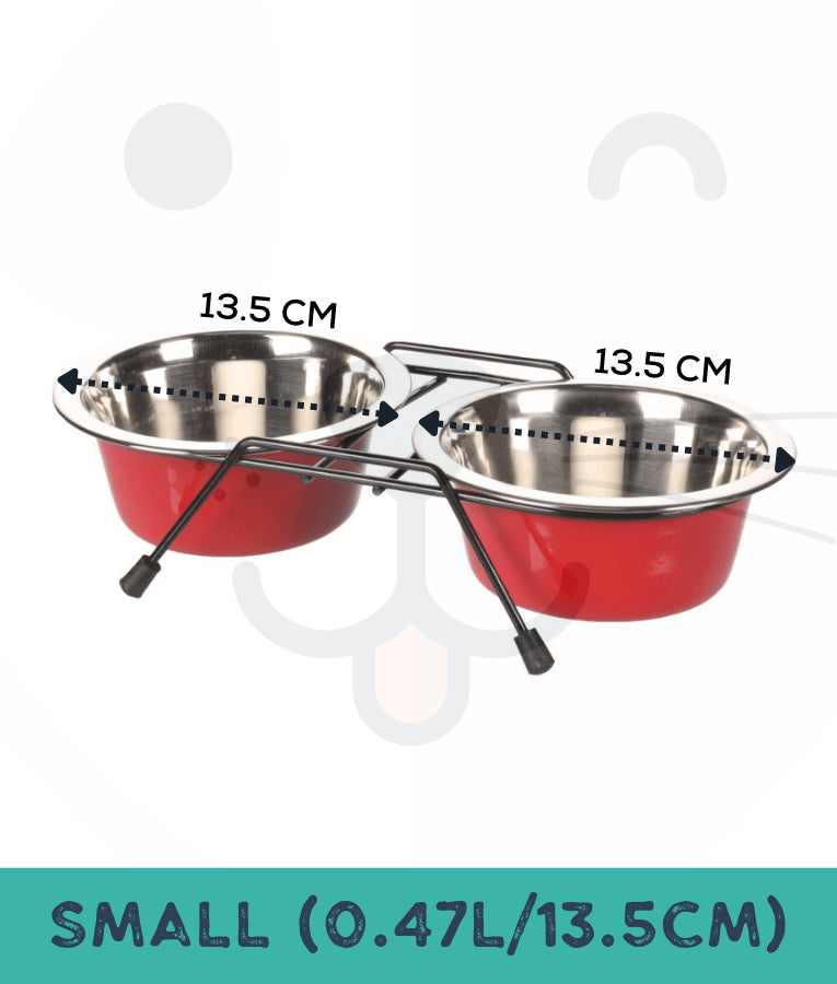 Duvo - Twin Feeders Dinner Set Wire Stand Bowl Red