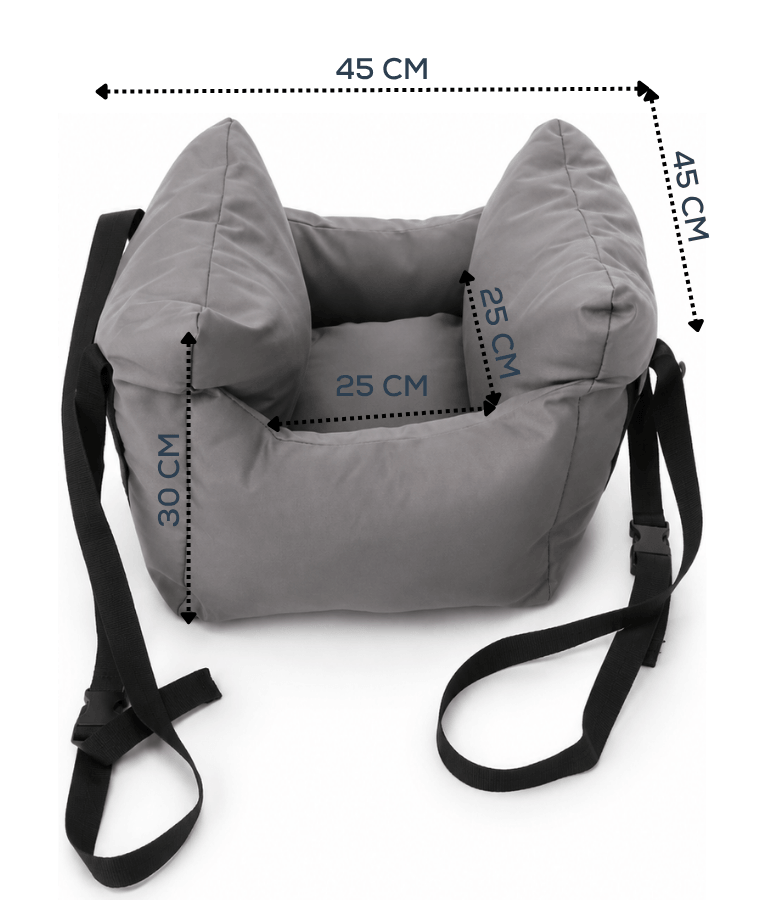 King Queen - Pet Car Seat Bed, Padded Travel Booster with Safety Straps, Cats & Small Dogs - 45 x 45 x 30 cm