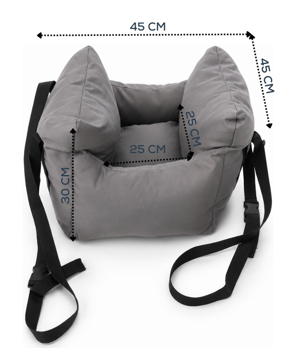 King Queen - Pet Car Seat Bed, Padded Travel Booster with Safety Straps, Cats & Small Dogs - 45 x 45 x 30 cm