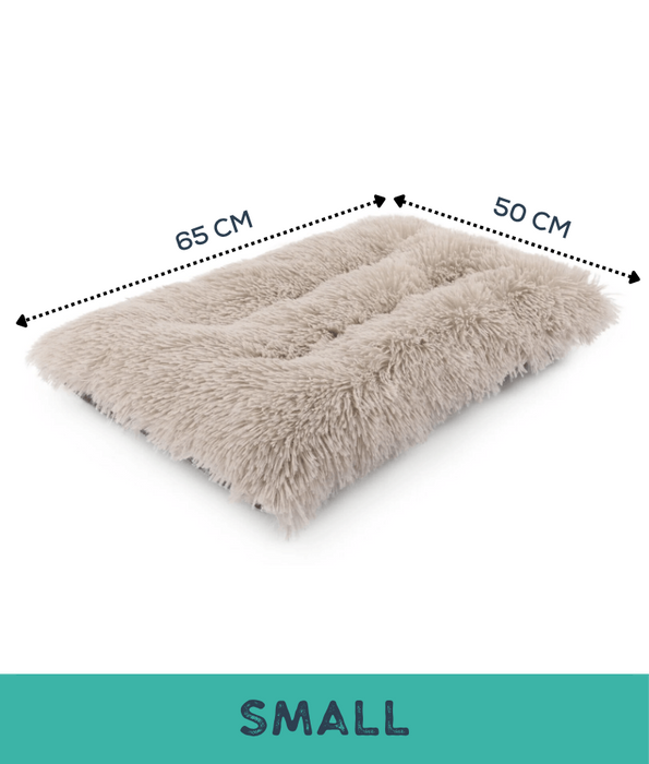 Cuddlove - Plush Crate Mattress for Dogs, Greige Faux Fur, Anti-Slip, Washable - Small, Medium, Large