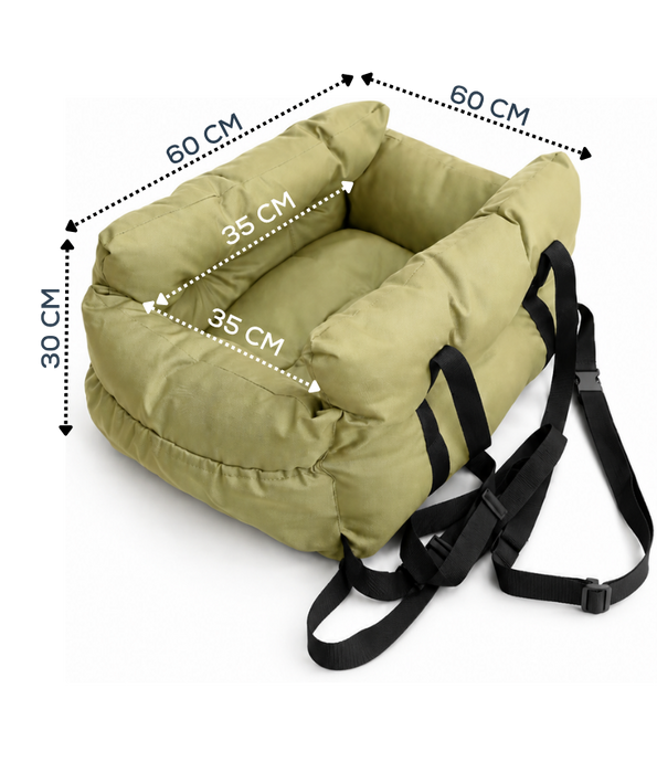 King Queen - Pet Car Seat Bed, Cushioned Travel Booster with Storage Pocket, Cats & Small-Medium Dogs - 60 x 60 x 30 cm