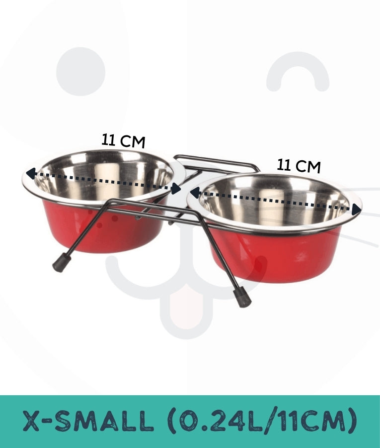 Duvo - Twin Feeders Dinner Set Wire Stand Bowl Red