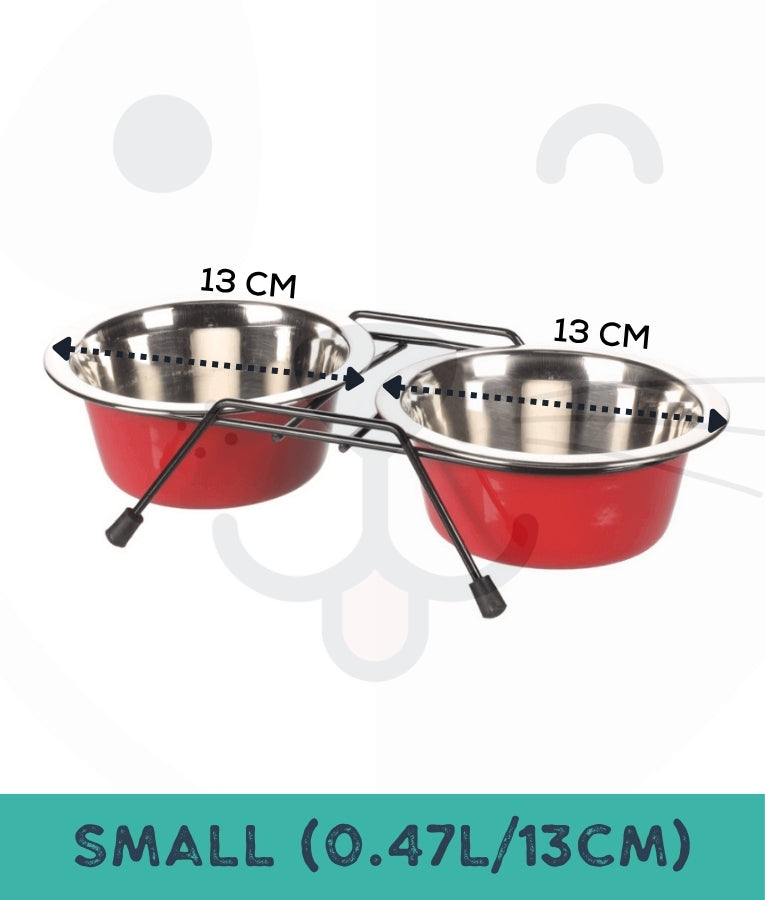 Duvo - Twin Feeders Dinner Set Wire Stand Bowl Red