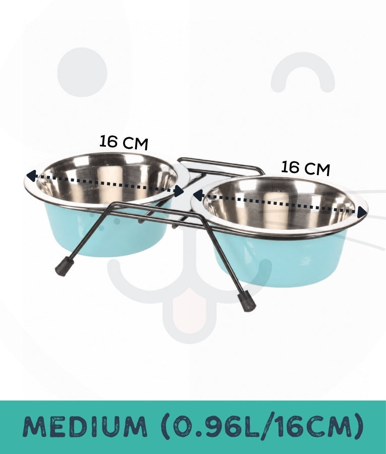 Duvo - Twin Feeders Dinner Set Wire Stand Bowl Blue