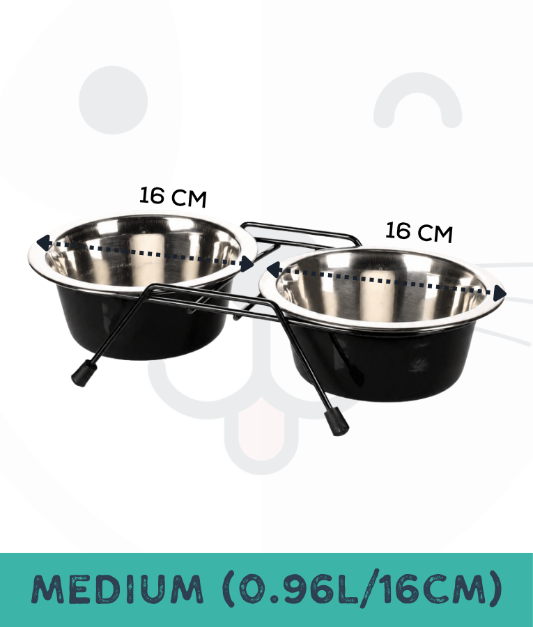 Duvo - Twin Feeders Dinner Set Wire Stand Bowl Black