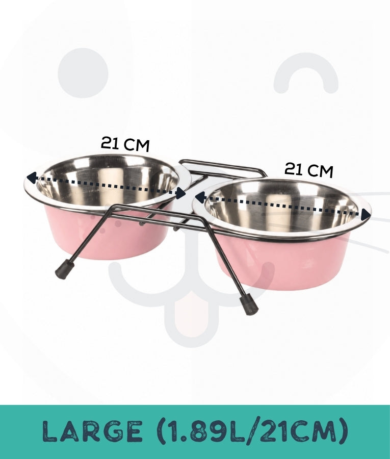 Duvo - Twin Feeders Dinner Set Wire Stand Bowl Pink