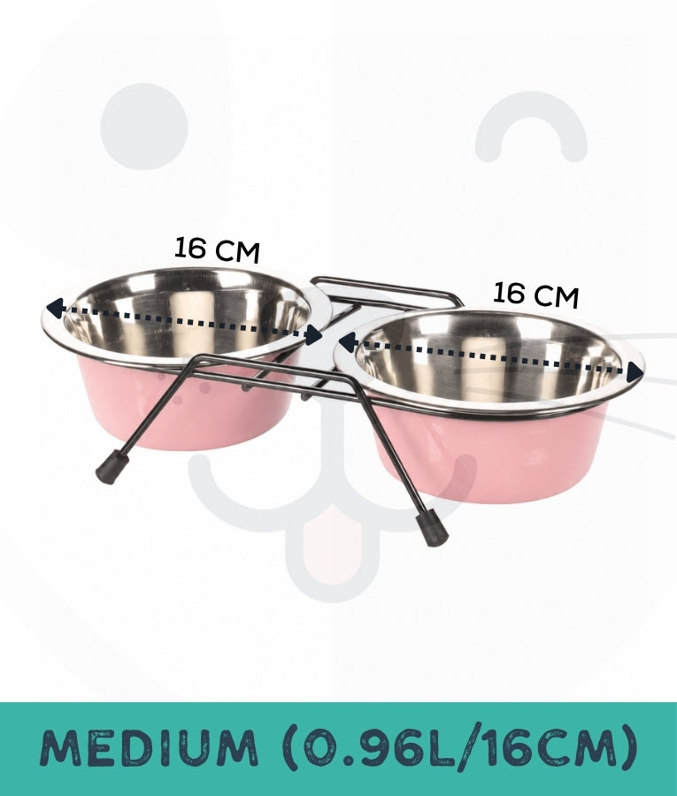 Duvo - Twin Feeders Dinner Set Wire Stand Bowl Pink