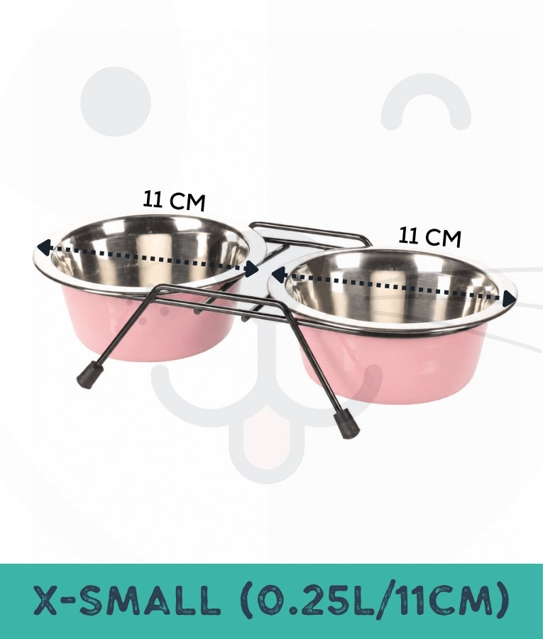 Duvo - Twin Feeders Dinner Set Wire Stand Bowl Pink