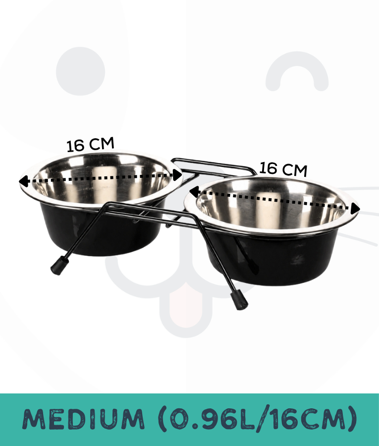 Duvo - Twin Feeders Dinner Set Wire Stand Bowl Black