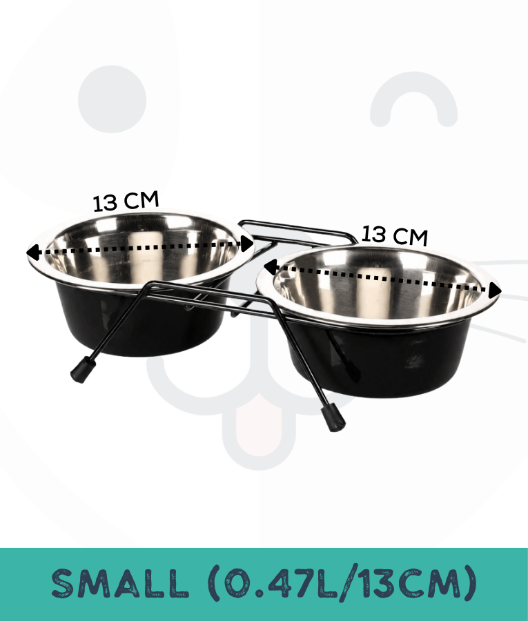 Duvo - Twin Feeders Dinner Set Wire Stand Bowl Black
